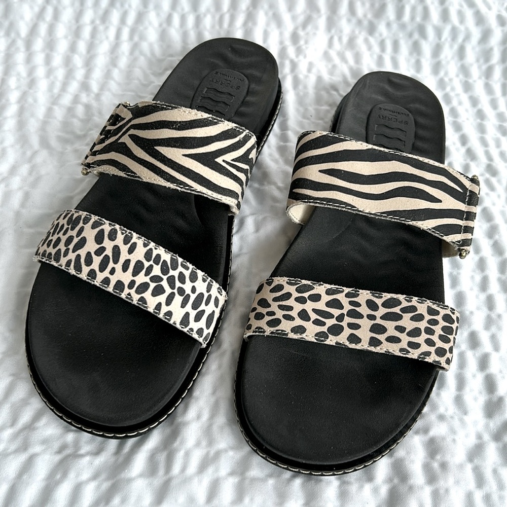 Sperry Mixed Animal Print Two Strap Slides With G… - image 1